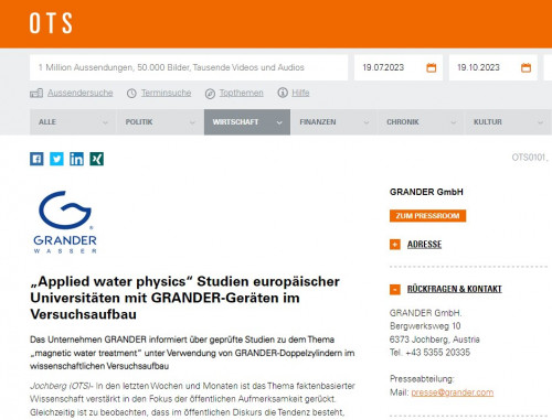 "Applied water physics“ Studien europäischer Universitäten mit GRANDER-Geräten im Versuchsaufbau