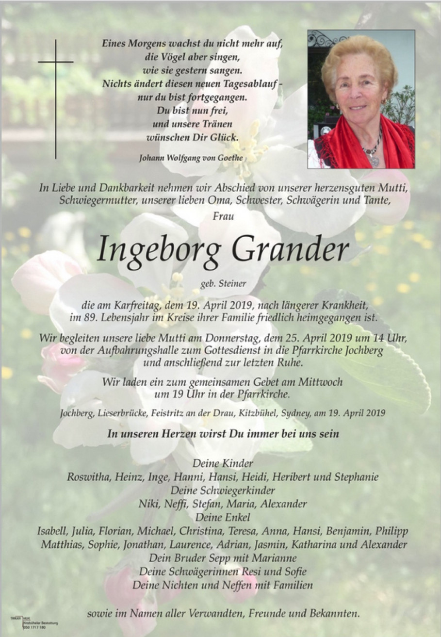 Ruhe in Frieden Ingeborg Grander